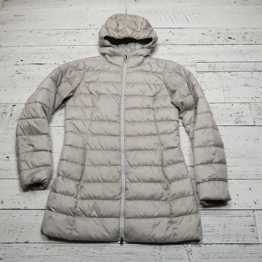 Eddie Bauer  EB650 Puffer Jacket Womens XS Gray Lightweight Long Down Fill